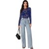 image:imageLYANER Womens Lace Long Sleeve Tops Floral Sexy Mesh Sheer Shirt See Through Undershirt TopsDark Blue