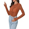 image:imageLYANER Womens Lace Long Sleeve Tops Floral Sexy Mesh Sheer Shirt See Through Undershirt TopsDark Caramel