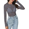 image:imageLYANER Womens Lace Long Sleeve Tops Floral Sexy Mesh Sheer Shirt See Through Undershirt TopsDark Gray