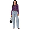 image:imageLYANER Womens Lace Long Sleeve Tops Floral Sexy Mesh Sheer Shirt See Through Undershirt TopsDark Purple