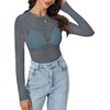 image:imageLYANER Womens Lace Long Sleeve Tops Floral Sexy Mesh Sheer Shirt See Through Undershirt TopsHaze Blue