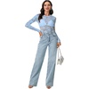 image:imageLYANER Womens Lace Long Sleeve Tops Floral Sexy Mesh Sheer Shirt See Through Undershirt TopsLight Blue