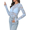 image:imageLYANER Womens Lace Long Sleeve Tops Floral Sexy Mesh Sheer Shirt See Through Undershirt TopsLight Blue