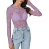 image:imageLYANER Womens Lace Long Sleeve Tops Floral Sexy Mesh Sheer Shirt See Through Undershirt TopsLight Purple