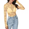 image:imageLYANER Womens Lace Long Sleeve Tops Floral Sexy Mesh Sheer Shirt See Through Undershirt TopsLight Yellow