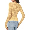 image:imageLYANER Womens Lace Long Sleeve Tops Floral Sexy Mesh Sheer Shirt See Through Undershirt TopsLight Yellow