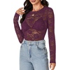 image:imageLYANER Womens Lace Long Sleeve Tops Floral Sexy Mesh Sheer Shirt See Through Undershirt TopsPlum Purple