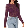 image:imageLYANER Womens Lace Long Sleeve Tops Floral Sexy Mesh Sheer Shirt See Through Undershirt TopsPlum Purple