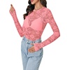 image:imageLYANER Womens Lace Long Sleeve Tops Floral Sexy Mesh Sheer Shirt See Through Undershirt TopsPure Pink
