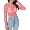 image:imageLYANER Womens Lace Long Sleeve Tops Floral Sexy Mesh Sheer Shirt See Through Undershirt TopsPure Pink