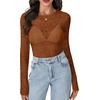 image:imageLYANER Womens Lace Long Sleeve Tops Floral Sexy Mesh Sheer Shirt See Through Undershirt TopsReddish Brown