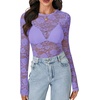 image:imageLYANER Womens Lace Long Sleeve Tops Floral Sexy Mesh Sheer Shirt See Through Undershirt TopsViolet