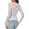 image:imageLYANER Womens Lace Long Sleeve Tops Floral Sexy Mesh Sheer Shirt See Through Undershirt TopsWhite