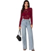 image:imageLYANER Womens Lace Long Sleeve Tops Floral Sexy Mesh Sheer Shirt See Through Undershirt TopsWine Red