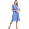 image:imageLYANER Womens Lace Trim Round Neck Short Sleeve Ruffle A Line Casual Midi NightdressAzure