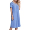 image:imageLYANER Womens Lace Trim Round Neck Short Sleeve Ruffle A Line Casual Midi NightdressAzure