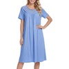 image:imageLYANER Womens Lace Trim Round Neck Short Sleeve Ruffle A Line Casual Midi NightdressAzure