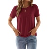 image:imageLYANER Womens Lace Trim Ruched Round Neck Short Sleeve Loose Fit Casual Blouse TopLight Wine