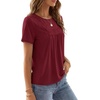 image:imageLYANER Womens Lace Trim Ruched Round Neck Short Sleeve Loose Fit Casual Blouse TopLight Wine