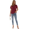image:imageLYANER Womens Lace Trim Ruched Round Neck Short Sleeve Loose Fit Casual Blouse TopLight Wine