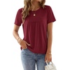 image:imageLYANER Womens Lace Trim Ruched Round Neck Short Sleeve Loose Fit Casual Blouse TopLight Wine