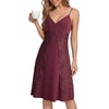 image:imageLYANER Womens Lace Trim V Neck Spaghetti Strap Sleeveless Sexy Mini NightdressDark Red