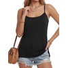 image:imageLYANER Womens Loose Square Neck Spaghetti Straps Slit Side Camisole Tank Cami TopBlack