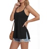 image:imageLYANER Womens Loose Square Neck Spaghetti Straps Slit Side Camisole Tank Cami TopBlack