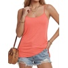 image:imageLYANER Womens Loose Square Neck Spaghetti Straps Slit Side Camisole Tank Cami TopCoral