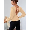 image:imageLYANER Womens Low Cut Strenchy Elastic Waist Ruched Long Sleeve Blouse Shirt TopBeige