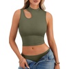image:imageLYANER Womens Mock Turtle Neck Cut Out Crop Top Ribbed Knit Sexy Sleeveless Tank Top ShirtArmy Green