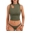 image:imageLYANER Womens Mock Turtle Neck Cut Out Crop Top Ribbed Knit Sexy Sleeveless Tank Top ShirtArmy Green