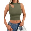 image:imageLYANER Womens Mock Turtle Neck Cut Out Crop Top Ribbed Knit Sexy Sleeveless Tank Top ShirtArmy Green