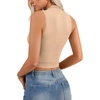 image:imageLYANER Womens Mock Turtle Neck Cut Out Crop Top Ribbed Knit Sexy Sleeveless Tank Top ShirtBeige