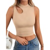 image:imageLYANER Womens Mock Turtle Neck Cut Out Crop Top Ribbed Knit Sexy Sleeveless Tank Top ShirtBeige