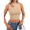 image:imageLYANER Womens Mock Turtle Neck Cut Out Crop Top Ribbed Knit Sexy Sleeveless Tank Top ShirtBeige