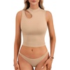 image:imageLYANER Womens Mock Turtle Neck Cut Out Crop Top Ribbed Knit Sexy Sleeveless Tank Top ShirtBeige