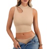 image:imageLYANER Womens Mock Turtle Neck Cut Out Crop Top Ribbed Knit Sexy Sleeveless Tank Top ShirtBeige