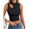 image:imageLYANER Womens Mock Turtle Neck Cut Out Crop Top Ribbed Knit Sexy Sleeveless Tank Top ShirtBlack