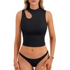 image:imageLYANER Womens Mock Turtle Neck Cut Out Crop Top Ribbed Knit Sexy Sleeveless Tank Top ShirtBlack