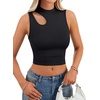 image:imageLYANER Womens Mock Turtle Neck Cut Out Crop Top Ribbed Knit Sexy Sleeveless Tank Top ShirtBlack