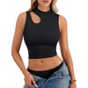 image:imageLYANER Womens Mock Turtle Neck Cut Out Crop Top Ribbed Knit Sexy Sleeveless Tank Top ShirtBlack