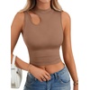 image:imageLYANER Womens Mock Turtle Neck Cut Out Crop Top Ribbed Knit Sexy Sleeveless Tank Top ShirtBrown