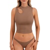 image:imageLYANER Womens Mock Turtle Neck Cut Out Crop Top Ribbed Knit Sexy Sleeveless Tank Top ShirtBrown