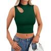 image:imageLYANER Womens Mock Turtle Neck Cut Out Crop Top Ribbed Knit Sexy Sleeveless Tank Top ShirtDark Green
