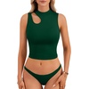 image:imageLYANER Womens Mock Turtle Neck Cut Out Crop Top Ribbed Knit Sexy Sleeveless Tank Top ShirtDark Green