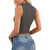 image:imageLYANER Womens Mock Turtle Neck Cut Out Crop Top Ribbed Knit Sexy Sleeveless Tank Top ShirtDeep Gray