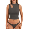 image:imageLYANER Womens Mock Turtle Neck Cut Out Crop Top Ribbed Knit Sexy Sleeveless Tank Top ShirtDeep Gray