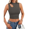 image:imageLYANER Womens Mock Turtle Neck Cut Out Crop Top Ribbed Knit Sexy Sleeveless Tank Top ShirtDeep Gray