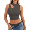image:imageLYANER Womens Mock Turtle Neck Cut Out Crop Top Ribbed Knit Sexy Sleeveless Tank Top ShirtDeep Gray